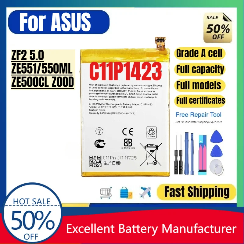 0 Cycle C11P1423 Battery for ASUS ZenFone 2 5.0 ZE500CL Z00D Phone High Quality Grade A Cell Replacement Lithium Polymer Bateria