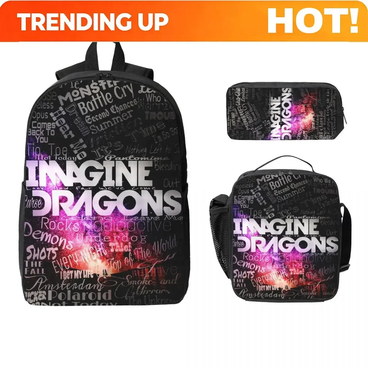 Custom Bag Imagine Dragons Backpack Student Boys Girls BookBag School Bag Computer Shoulder Bags 3ps Insulated Lunch Bag Pencil