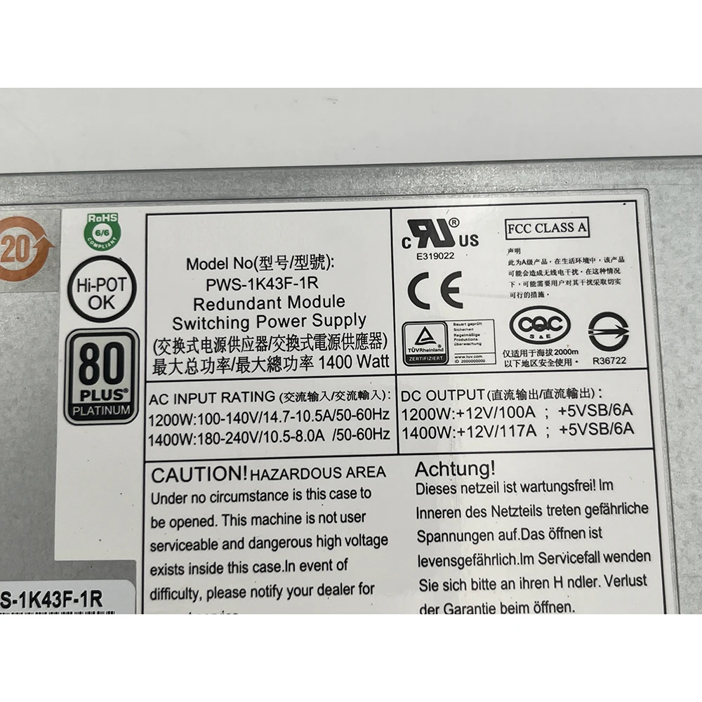 

1400W Server Power Supply For Supermicro SC748 PWS-1K43F-1R