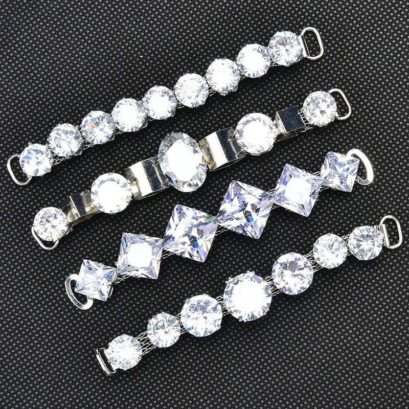 2Pcs 10cm Clear Zircon Crystal Bikini Connector Buckle Shiny Rhinestone Metal Chain Trim for Clothing Shoes Decroration