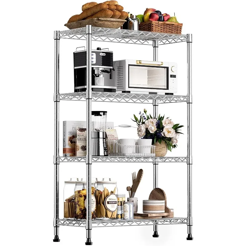 home.1000 lbs Storage Shelving Steel Heavy Duty 4-Tier Utility Rack for Home,Kitchen,Office,Chrome (13.7