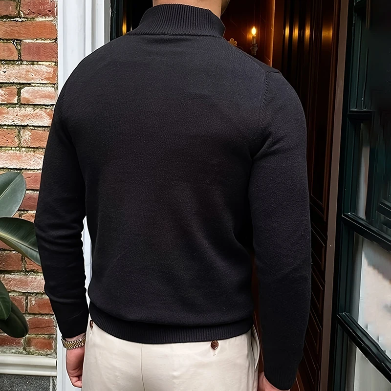 Frühling Herbst Herrenpullover mit Viertelreißverschluss Slim Fit Pullover Business Poloshirt Strick Halbrollkragen Pullover Strickwaren – Detail 7