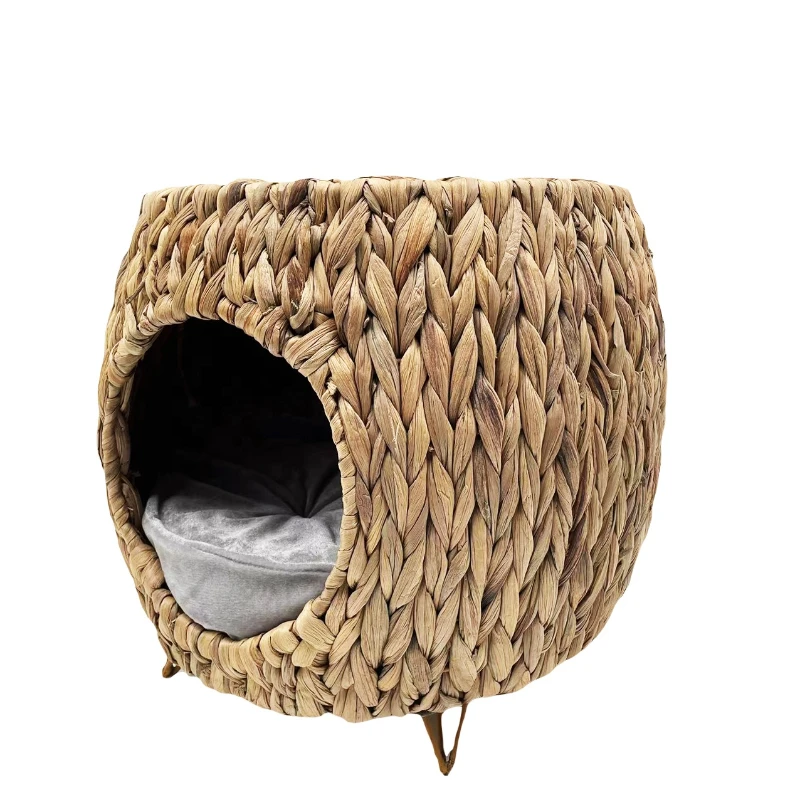 Semi Enclosed Circular Rattan Summer Cat Nest Basket Bed House Accessories Pet Beds For Pets Products