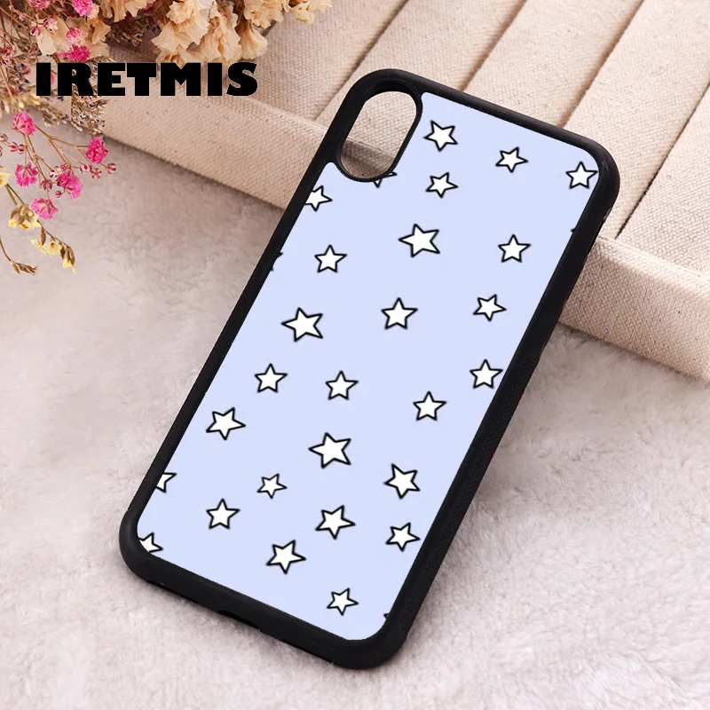 Iretmis Phone Cover Case For iPhone X XS Max XR 11 12 13 PRO MINI 14 15 16 Plus Rubber Silicone TPU Stars Pattern Blue