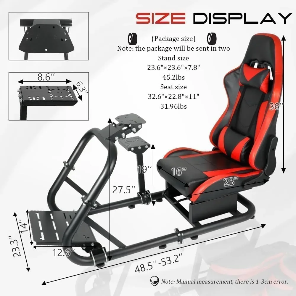 Racing Sim Cockpit Stand with comfortable Seat Fit, Large Round Tube & Adjustable,Wheel Pedal Handbrake Not Included