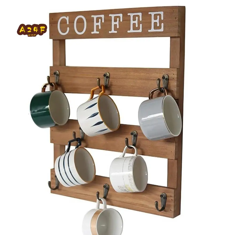 

A24F-Деревянная полка для хранения кружек, подвесной держатель для чашки с кофе, чаем и водой, настенная стойка для слива кружки, стеллаж для демонстрации бутылок с кружкой