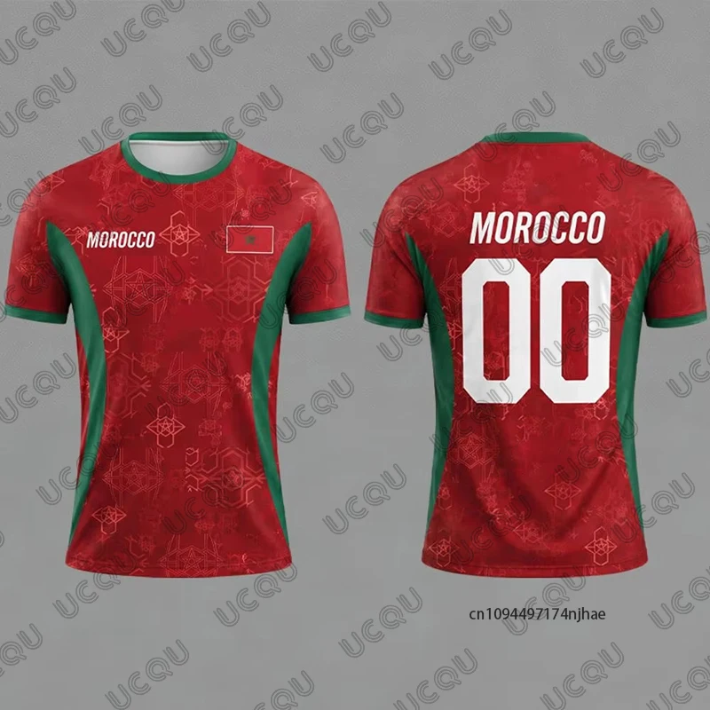 Summer New Morocco Flag Graphic Football Men's T-shirt National Emblem Print Sports Quick Dry O-neck Tees Casual Kids/Adult Tops - view 6