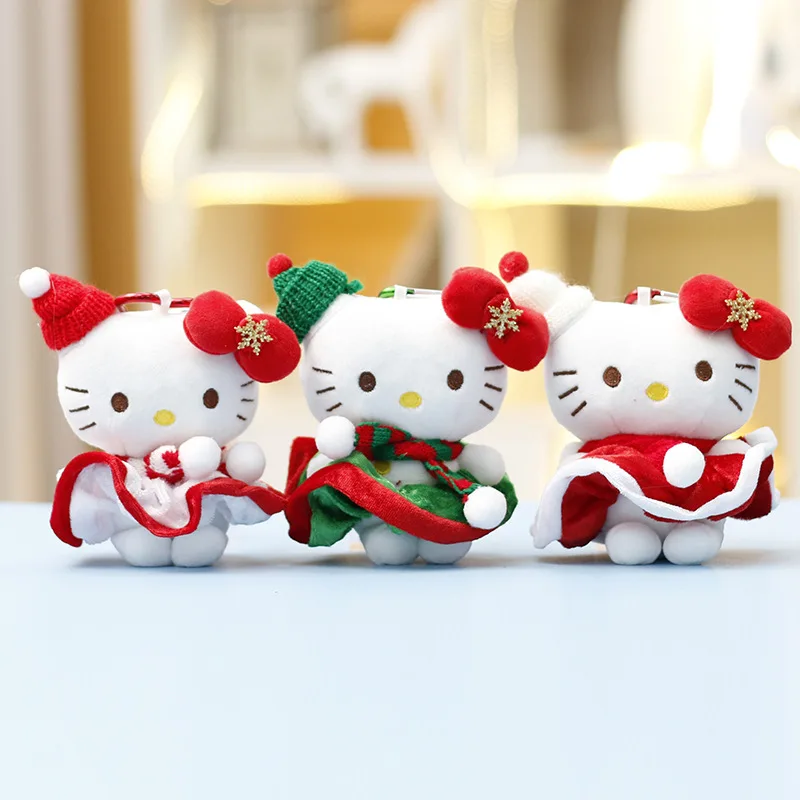 13CM Anime Hallo Kitty Weihnachtsbaum Schneemann Stil Plüsch Puppe Schlüsselbund Kawaii Schule Tasche Anhänger Zubehör Urlaub Geschenk