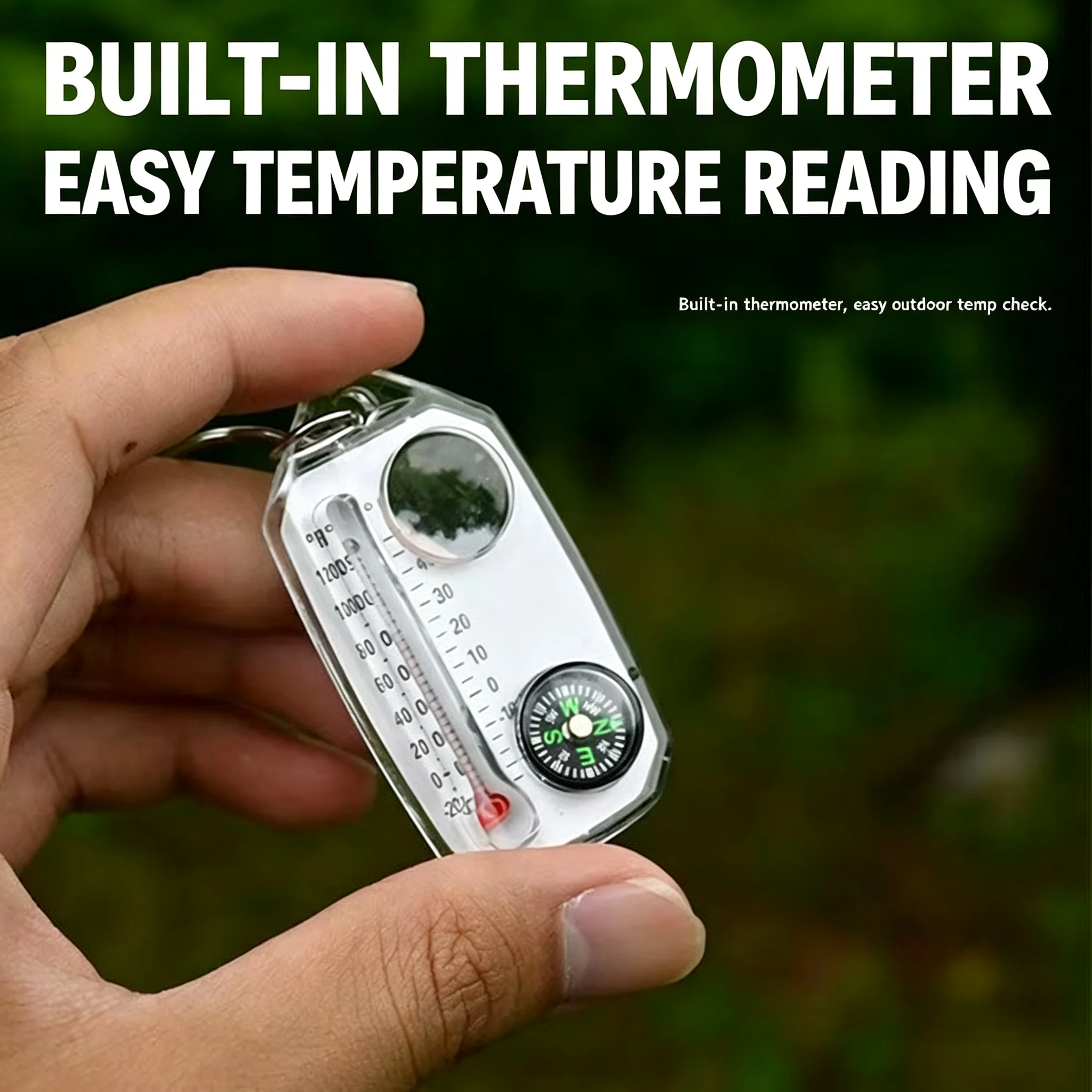 Outdoor 3 in 1 Keychain Compass Portable Mini Keychain Thermometer Magnifying Glass Compass, Camping Essentials, Survival Tools