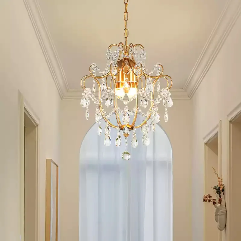 French Retro Crystal Pendant Lights Corridor Cloakroom Balcony Entrance Suspension Luminaire Hotel Restaurant Embellish Fixtures