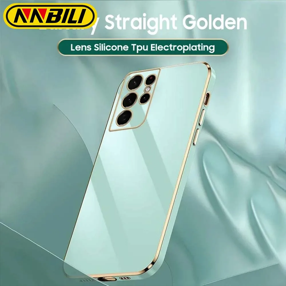 NNBILI Luxury Straight Golden Phone Case For Samsung Galaxy S23 S22 S21 S20 FE Plus Ultra A14 A24 A34 Silicone Protector Cover