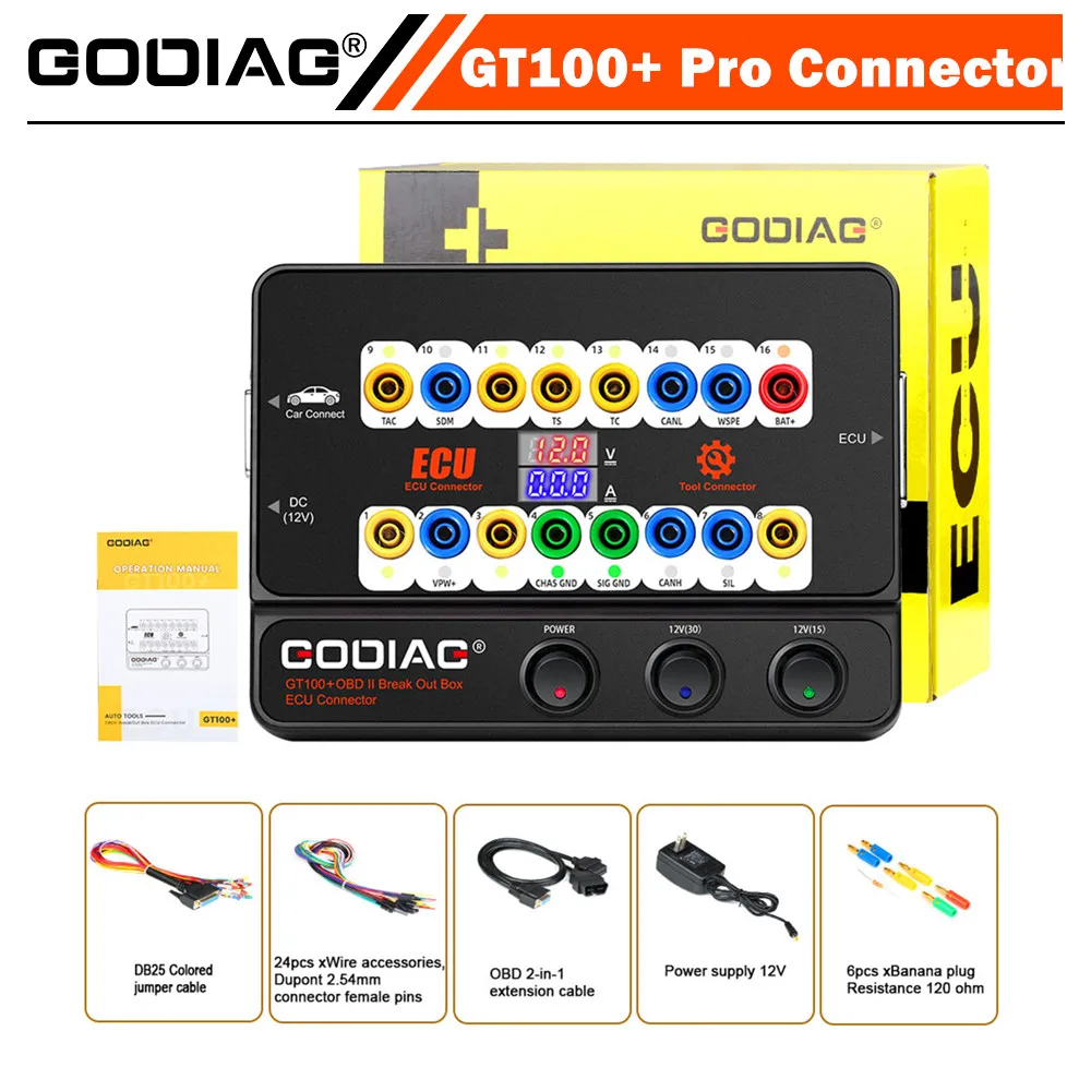 Соединитель блока управления ECU Godiag GT100 + GT100 Pro OBDII, электронный дисплей тока и протокол CANBUS