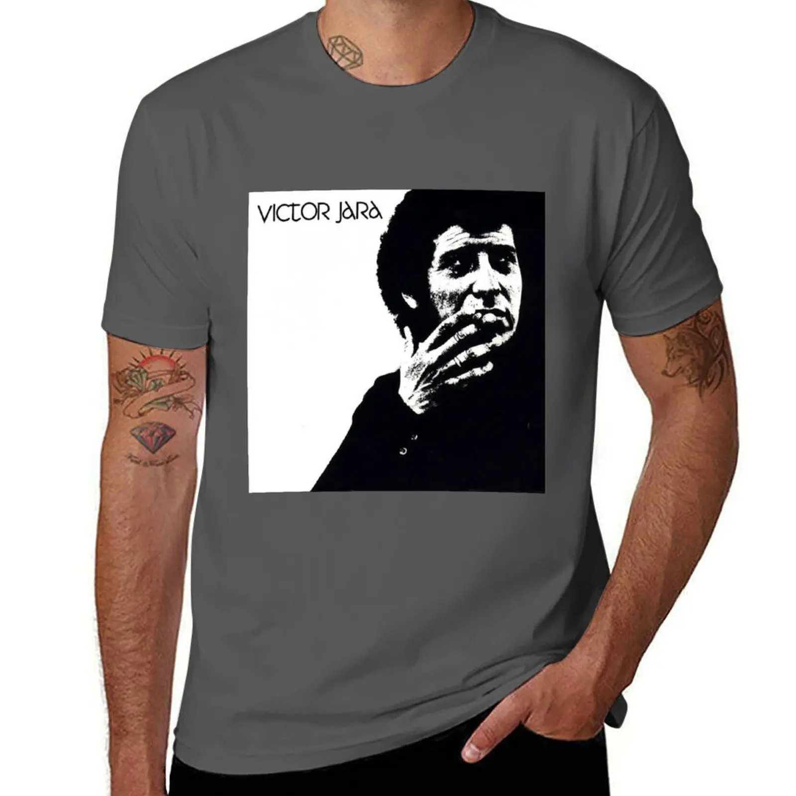 victor portrait of jara. T-Shirt Casual Basic Short Sleeve T-Shirt
