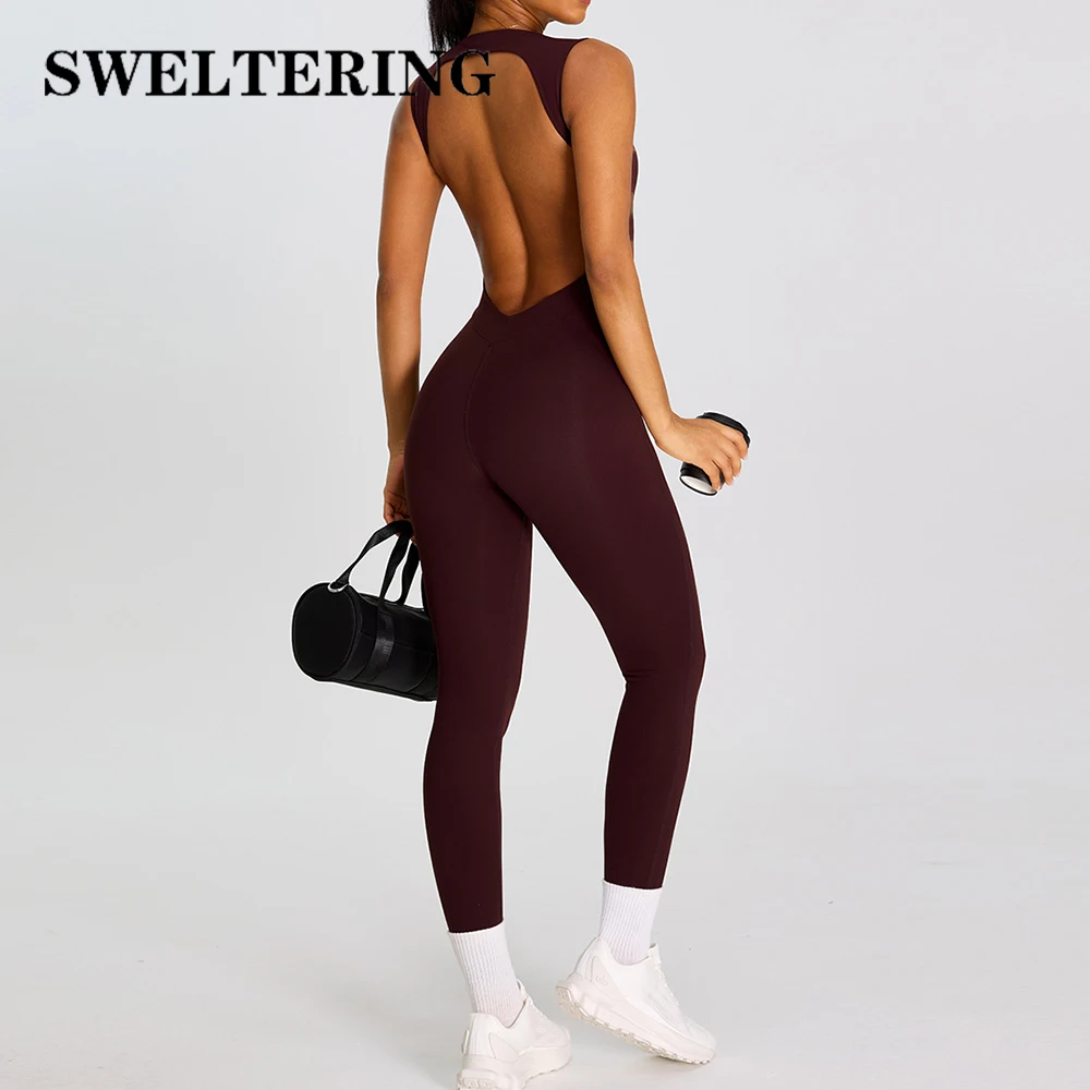Summer Women Sleeveless Back Hollow Jumpsuit Fitness Sport Bodysuit Yoga Clothing Female Breathable Gym Overalls Workout Clothes