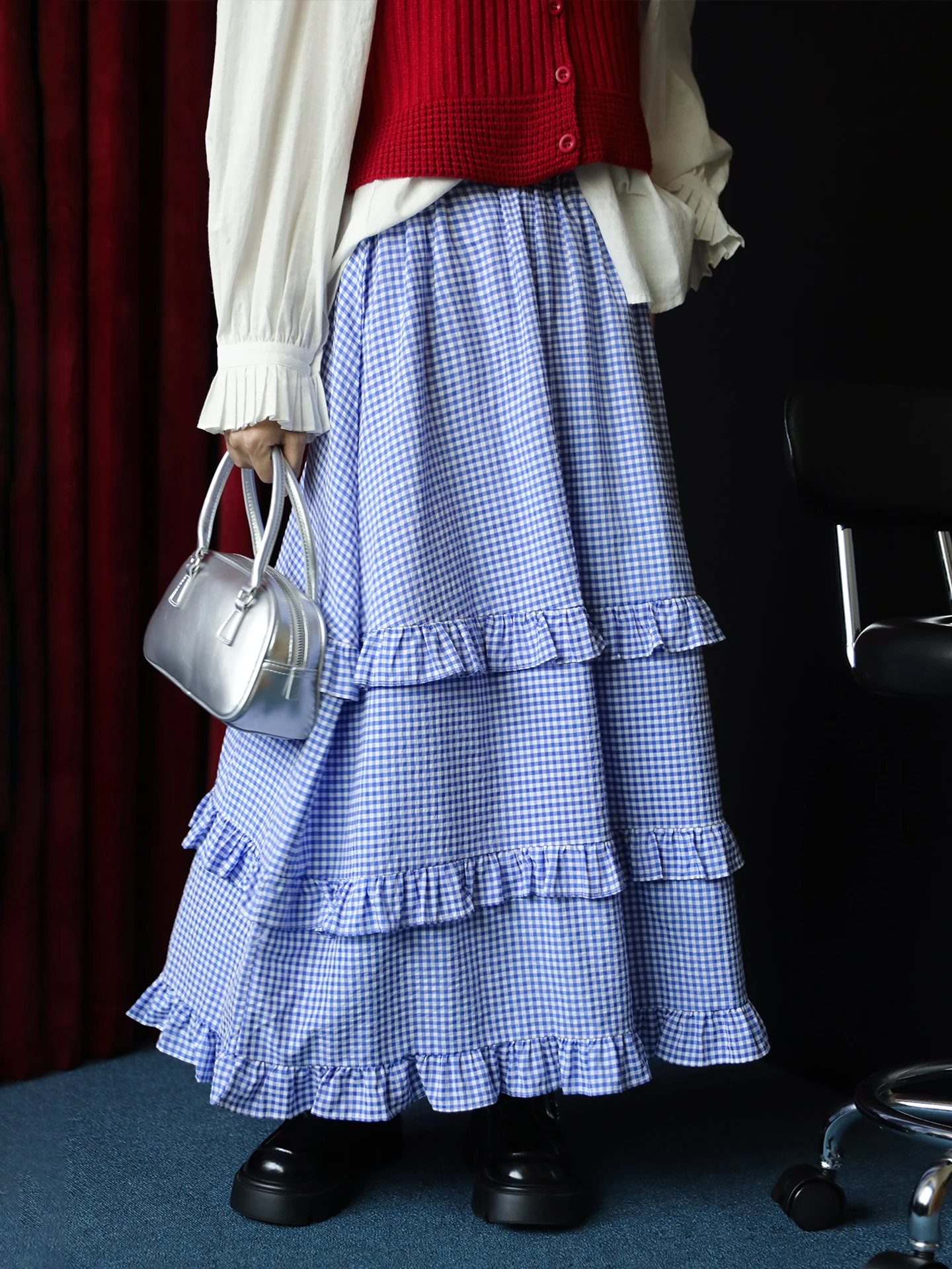 

Retro Plaid f Skirt for Women Spring Autumn Winter Faionable High Waist Cake Skirt Cotton Polyester Blend A-Line Skirt