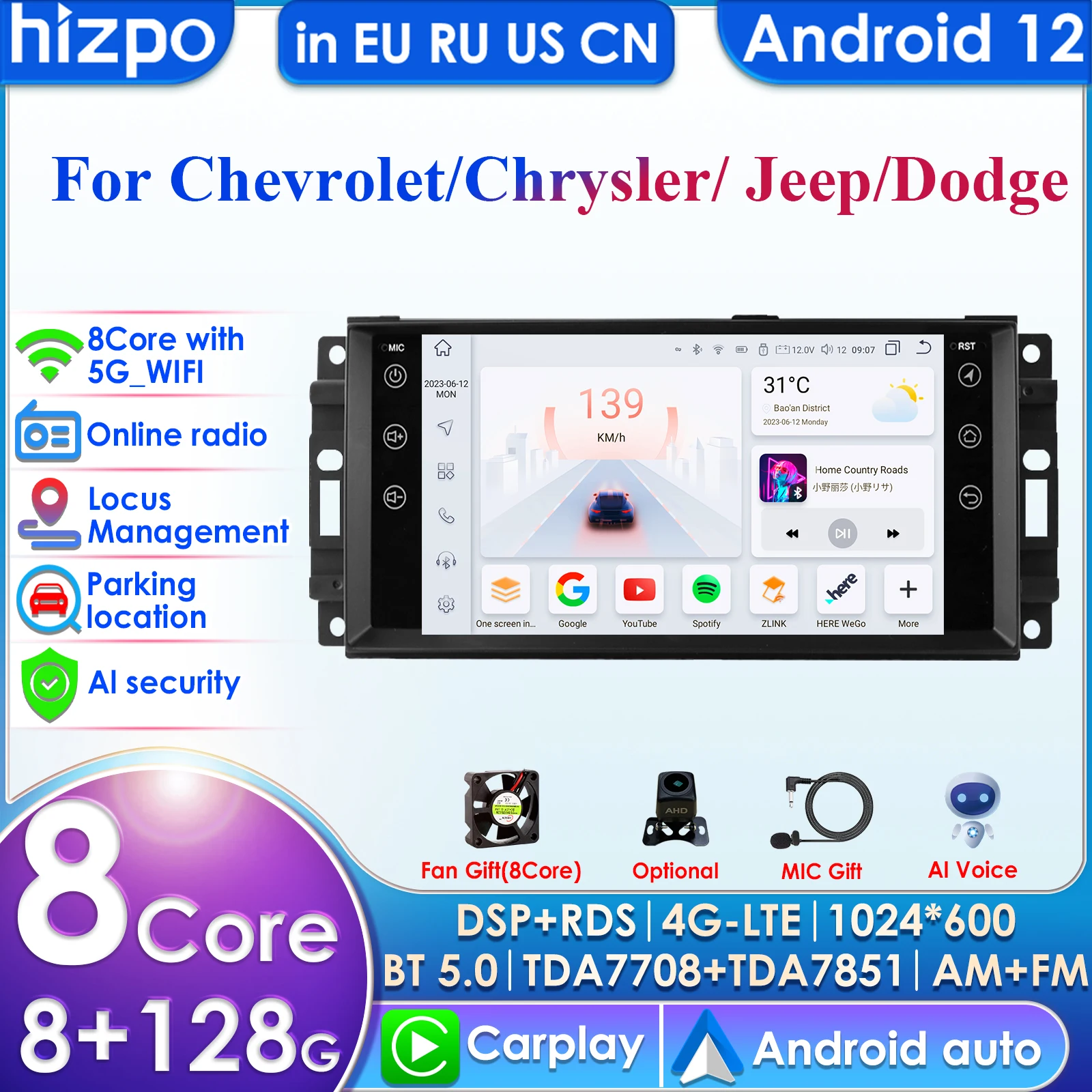 

7Inch 2Din Android 13 Car Radio Multimedia Video Player for Jeep Grand Cherokee Dodge Chrysler Wrangler Navigation GPS Carplay