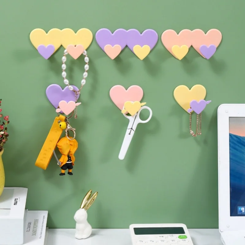 

5/10PCS Heart Shaped Hooks New Product Multi Functional Hook for Clothes, Hat, Kitchen Self Adhesive Love Single/Double Hook