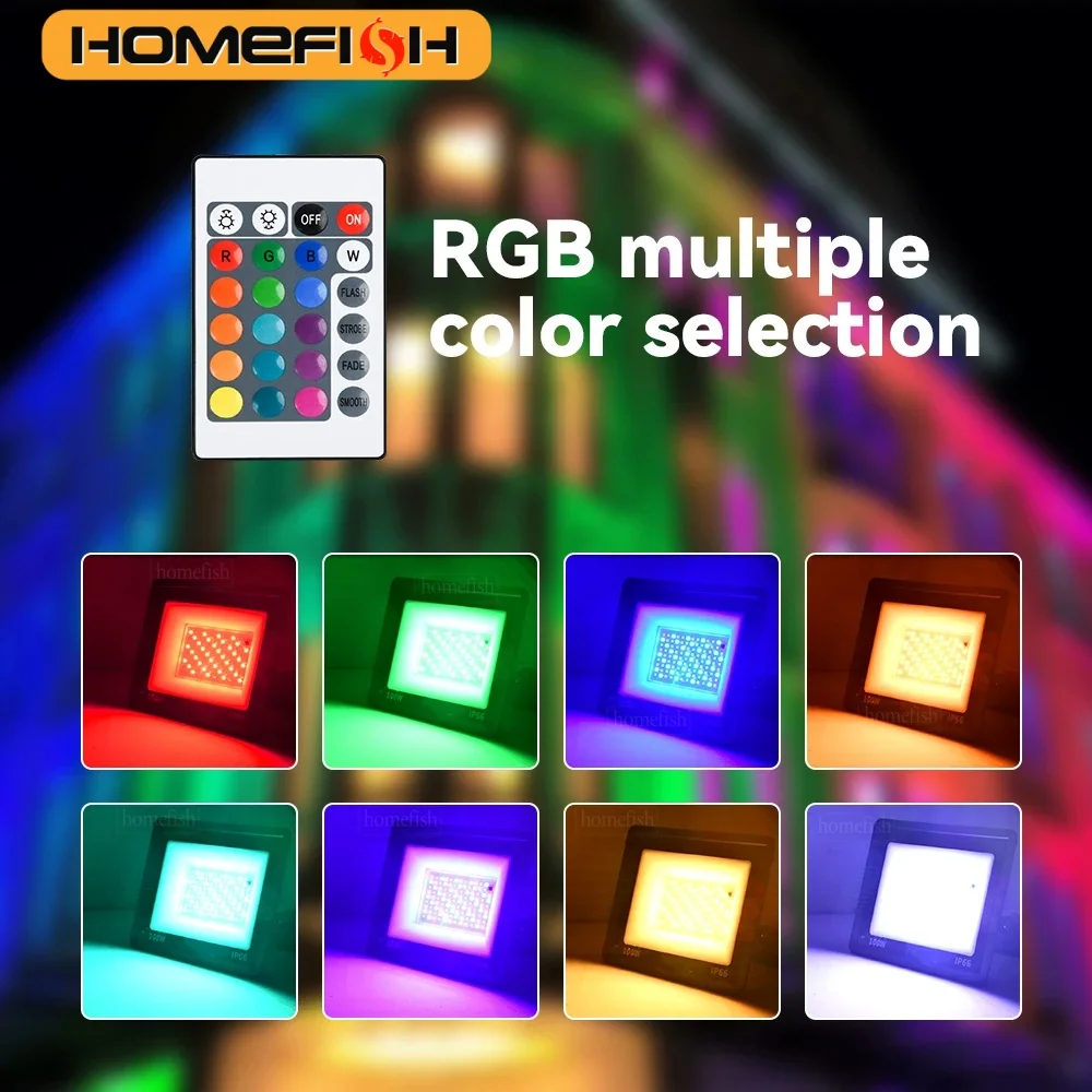 HOMEFISH RGB-schijnwerper 100W 50W 30W 20W 10W Reflector IP66 Waterdichte LED Spotlight 220V Projectorlamp Outdoor Tuinlicht