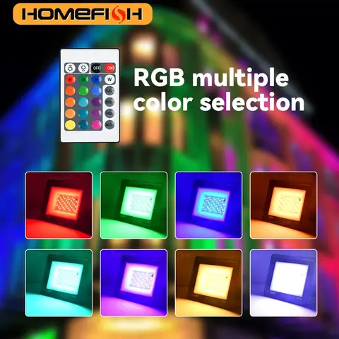 HOMEFISH RGB Flood Light 100W 50W 30W 20W 10W Reflector IP66 Waterproof LED Spotlight 220V Projector Lamp Outdoor Garden Light