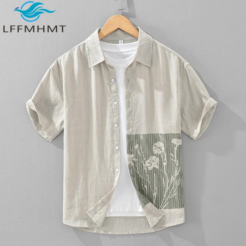 

1500 Summer Fashion Chic Patchwork Short Sleeve Casual Men's Shirt Good Quality Polyester Japan Style Thin Comfortable Blouses