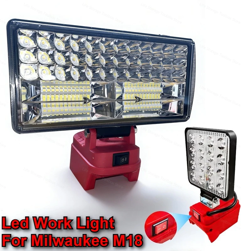 Lampa robocza LED bezprzewodowa 3/4/5/8 cali, kompatybilna z akumulatorami Milwaukee M18, dwu-stopniowa regulacja, reflektor, oświetlenie warsztatowe, kempingowe, awaryjne.