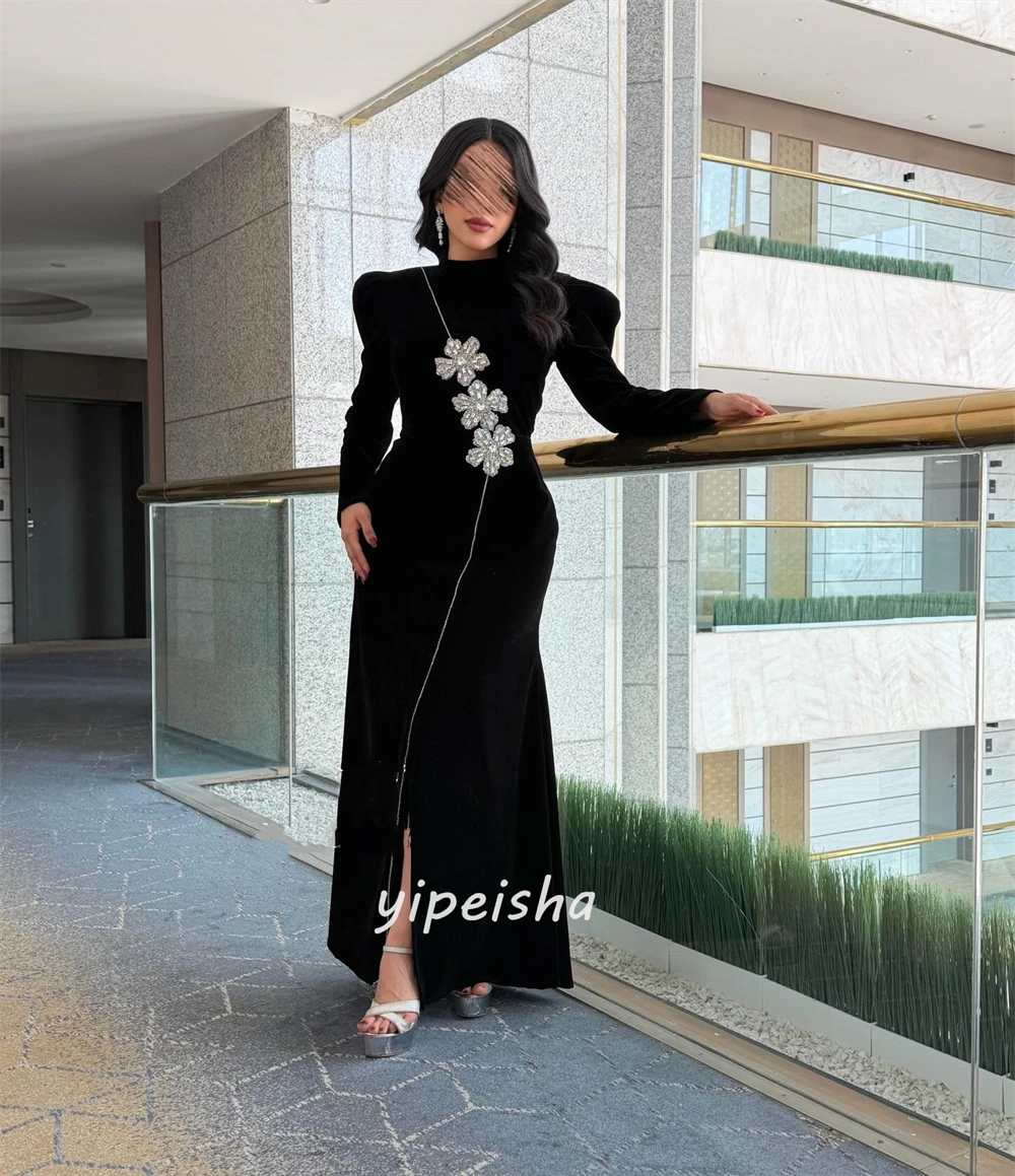 ชุดเดรสยาวทรงเมอร์เมดคอสูงประดับคริสตัลหรูหราแบบสั่งตัดสำหรับโอกาสพิเศษ สไตล์โมเดิร์นเข้าชุด