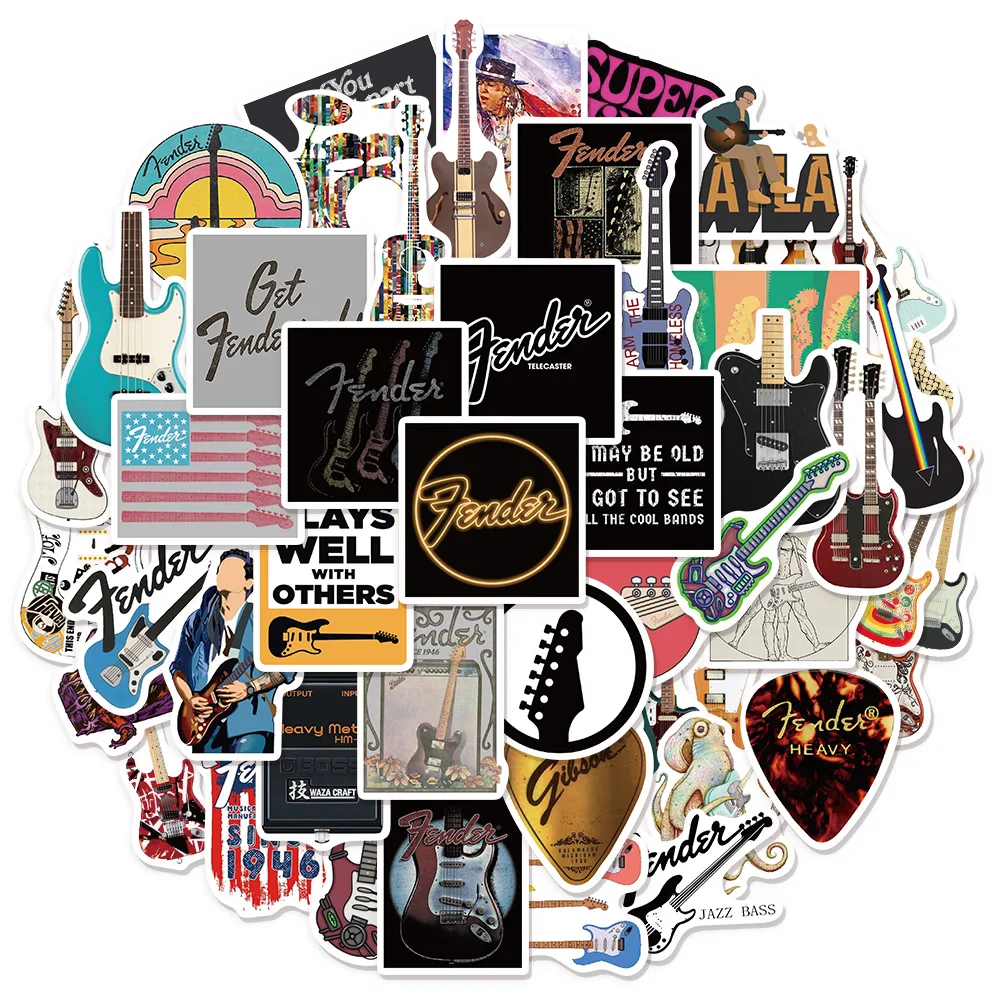 50PCS Trendy Guitar Pop Music Creative Graffiti Stickers DIY Manual Label Clipping Book Decorative Stickers