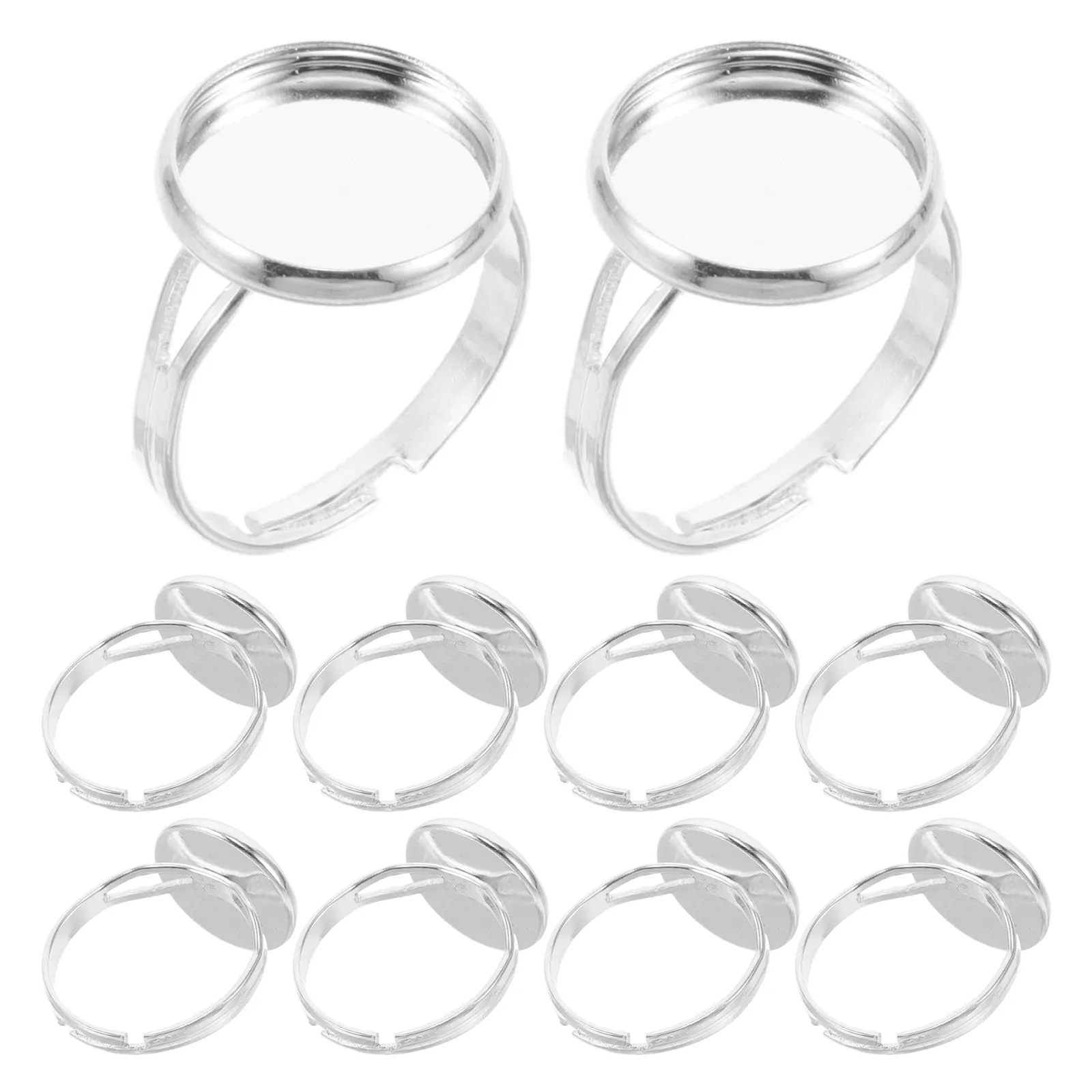 60Pcs Adjustable Ring Bases Blank Ring Settings 12Mm Flat Round Bezel Tray DIY Jewelry Making Supplies Stone Setting Tools view 6