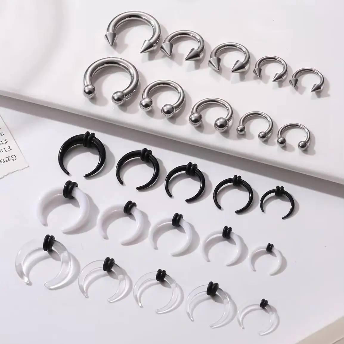 25pcs Septum Stretcher Set Stainless Steel Acrylic Tapers Pinchers for Women Men Round Septum Piercing Jewelry 14G-6G Ring Kit