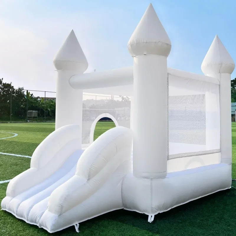 Children white inflatable castle with blower trampoline slide Ball pit wedding party Jumping bed outdoor kids toys