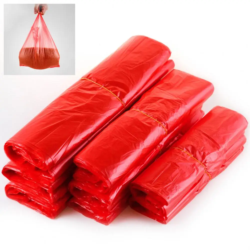 100PCS 빨간색 조끼 비닐 봉투 주방 거실 깨끗한 쓰레기 보관 가방 테이크 아웃 쇼핑 포장 쓰레기 핸들 가방