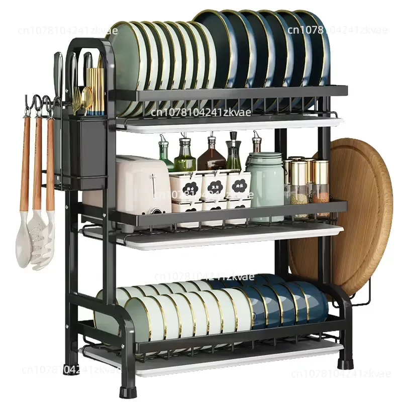 Stainless Steel Metal Multi-layer Shelf Condiments Household Tableware Drying Sink Rack Kitchen Storage Rack
