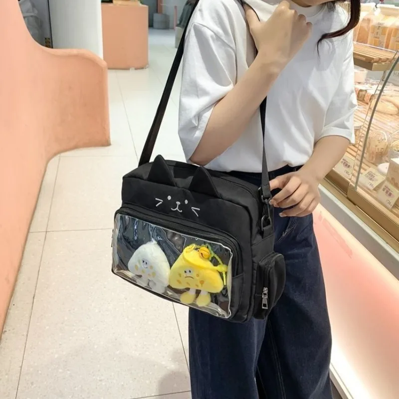 Xiuya Cute Cat Shoulder Bag for Women Nylon Lolita Jk Casual Kawaii Japanese Style Ita Bag Y2k Fashion Students Crossbody Bag