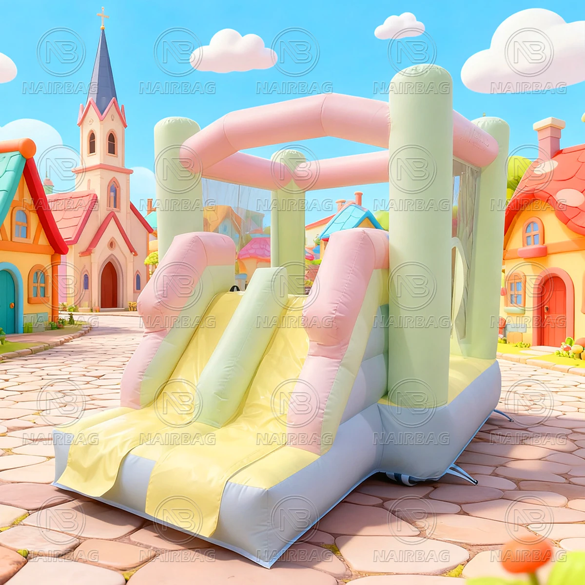 حفلات الأطفال البلوز الحارس نفخ ترتد البيت الوردي الأميرة ملعب في الهواء الطلق 3.5 م × 2.5 م قلعة معكرون نطاطة صغيرة #4