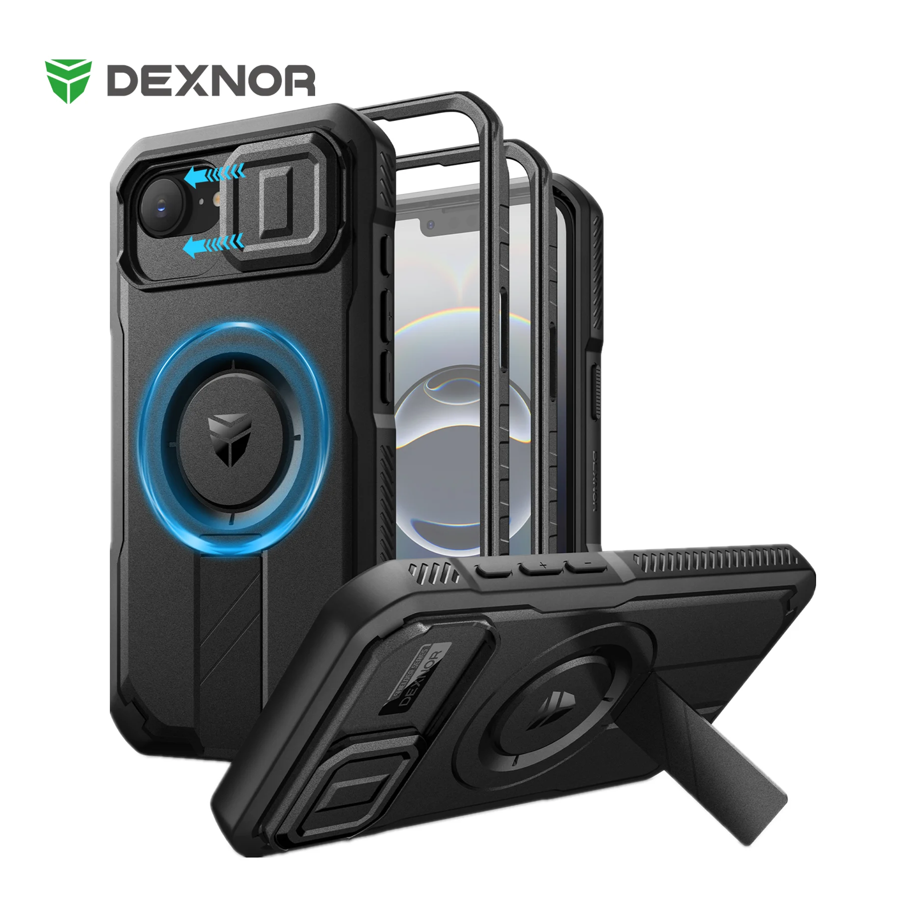 

Совместимый чехол MagSafe для iPhone 16e с выдвижной крышкой для камеры и регулируемой подставкой, противоударный бампер, тонкий защитный чехол