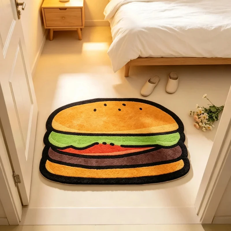 Kawaii Hamburger Bathroom Mat, Shaped Diatomaceous Earth Quick Dry Rug, Non-slip Absorbent Floor Mat