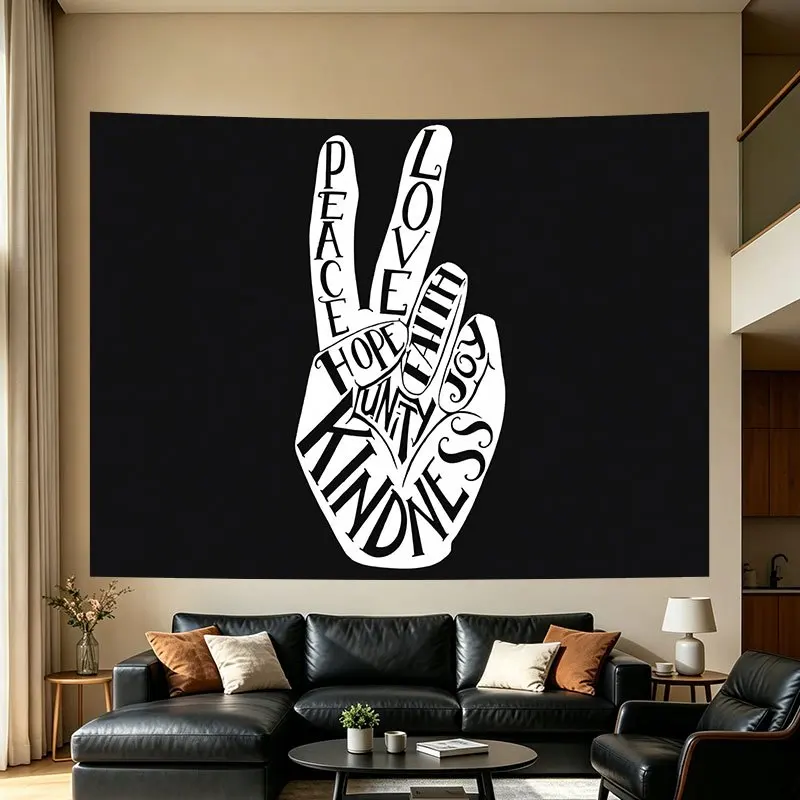 Peace Love Hope Unity Kindness Hand Sign Wall Tapestry Boho Living Room Decor Inspirational Art Print