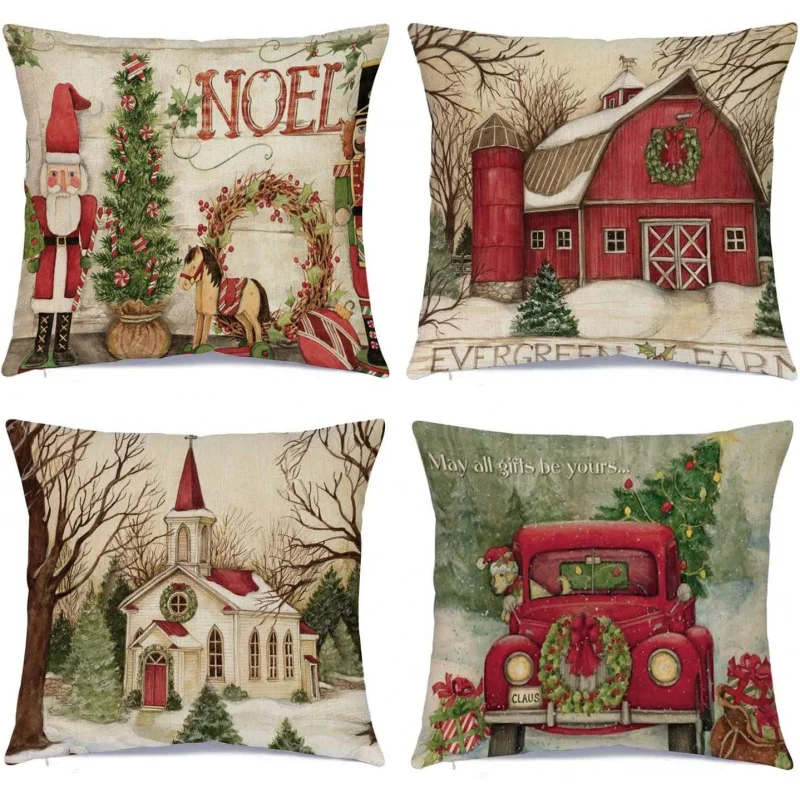 Hloon Christmas Decorations Pillowcase 14 Piece Set Cushion Pillowcase Customized Zipper Square Pillowcase