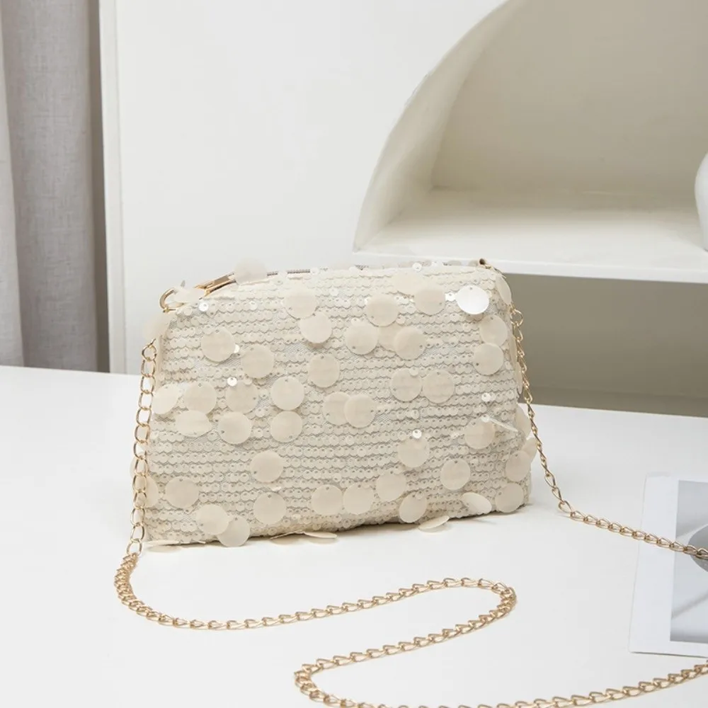 Trend Portable Sequin Shoulder Bag Lightweight Sparkling Sequin Messenger Bag Large Capacity Chain Crossbody Bag Daily Use