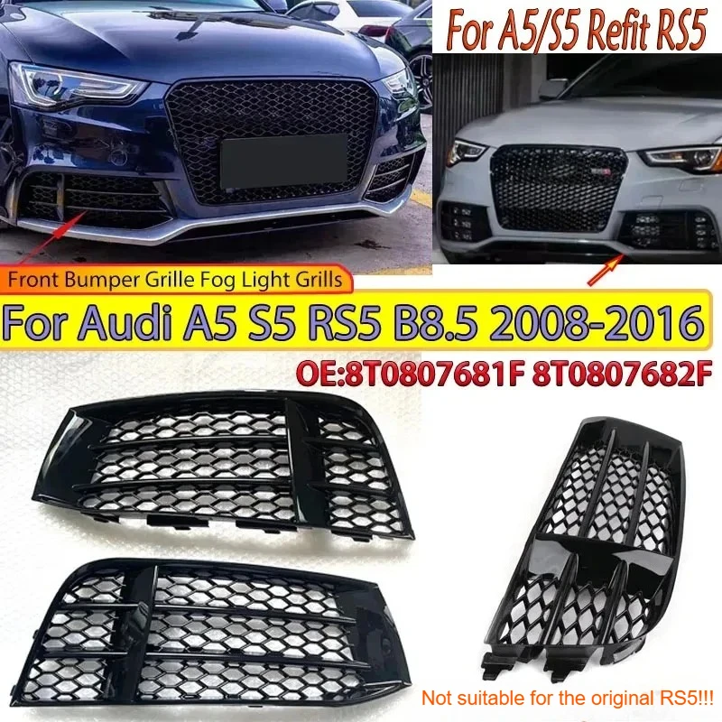Car Front Bumper Grille for Audi A5 S5 Refit RS5 2008-2016 Honeycomb Mesh Fog Light Grill Lamp Frame 8T0807681 Body Kit Guard