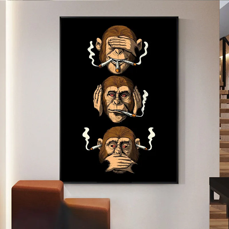 Картина на холсте «Три клонистых мудрых обезьяны», смешной постер с юмором, настенная живопись для гостиной, домашний декор, подарки