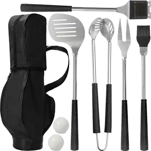 

Jishi 8pc Golf BBQ Grill Set - Perfect Gift for Men Who Golf & Grill