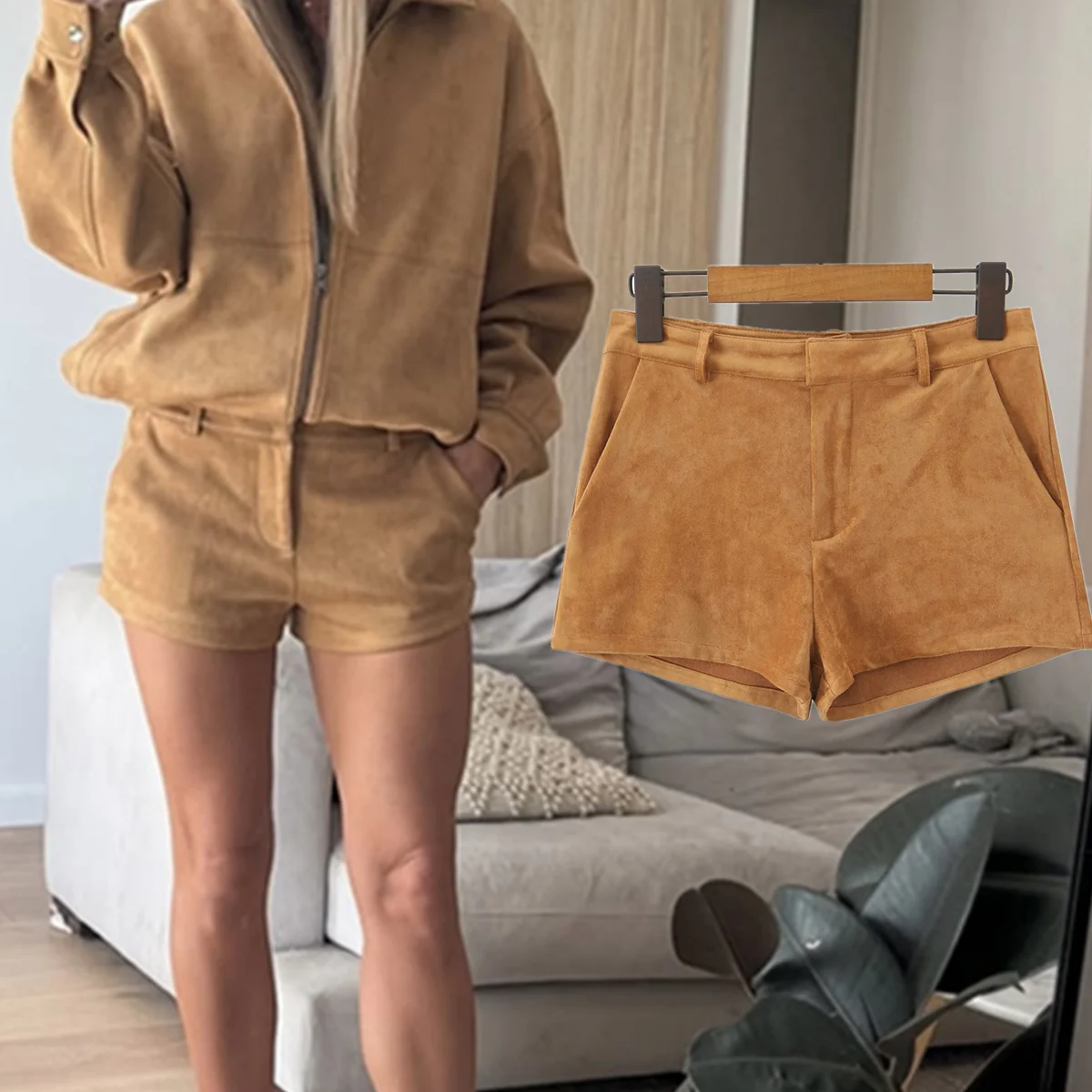 

Maxdutti Minimalist French Vintage Suede Harem Pants Winter Bermuda Shorts Women's Pants High Street Woman Clothes