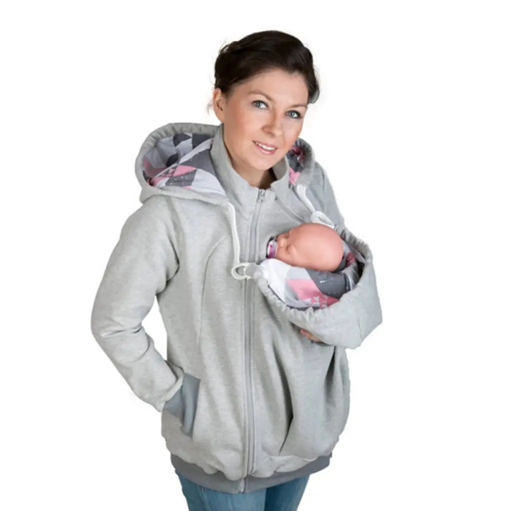 

2-in-1 Geometric Pattern Baby Hoodie Kangaroo Sweater for Pregnant Women Winter Warm Comfortable Women's Clothing Top