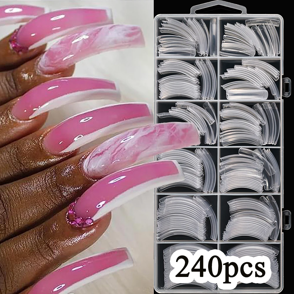 Long Hawk Curved Press On Nail Tips Full Cover Acrylic Artificial Curve Arch Coffin Fake Nails DIY Eagle Claw Shape 240pcs Nails