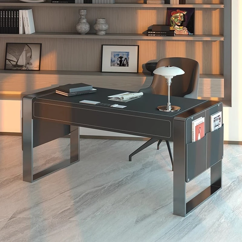 Italian light luxury saddle leather desk home high-end workbench bedroom designer study minimalist office computer desk