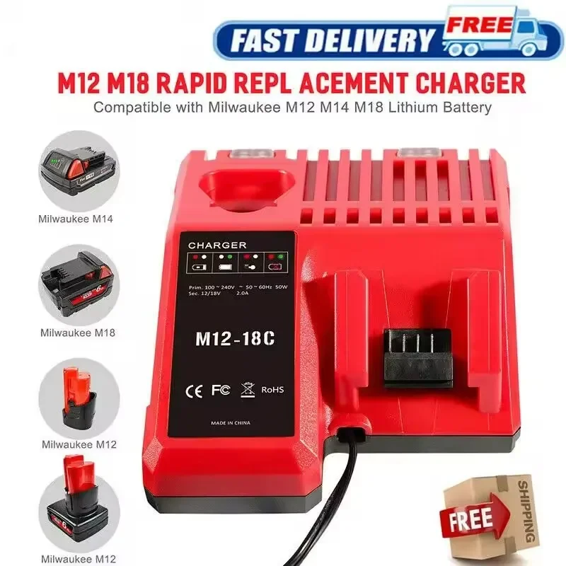 استبدال 3A 12 فولت 14 فولت 18 فولت شاحن ليثيوم أيون سريع سريع مناسب لميلووكي M12-18C ثنائي المنفذ متعدد الجهد بطارية ليثيوم أيون M12 M18 #6