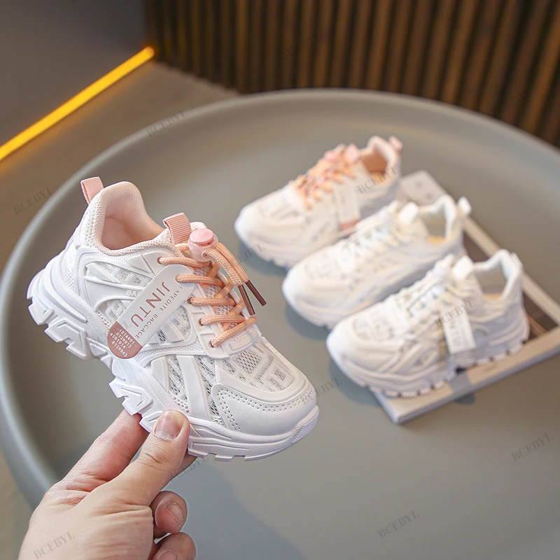 

Baby Spring/Autumn Fashion Thick Sole Breathable Sports Soft Vulcanized Shoes Casual School Students White/Pink Running Sneakers