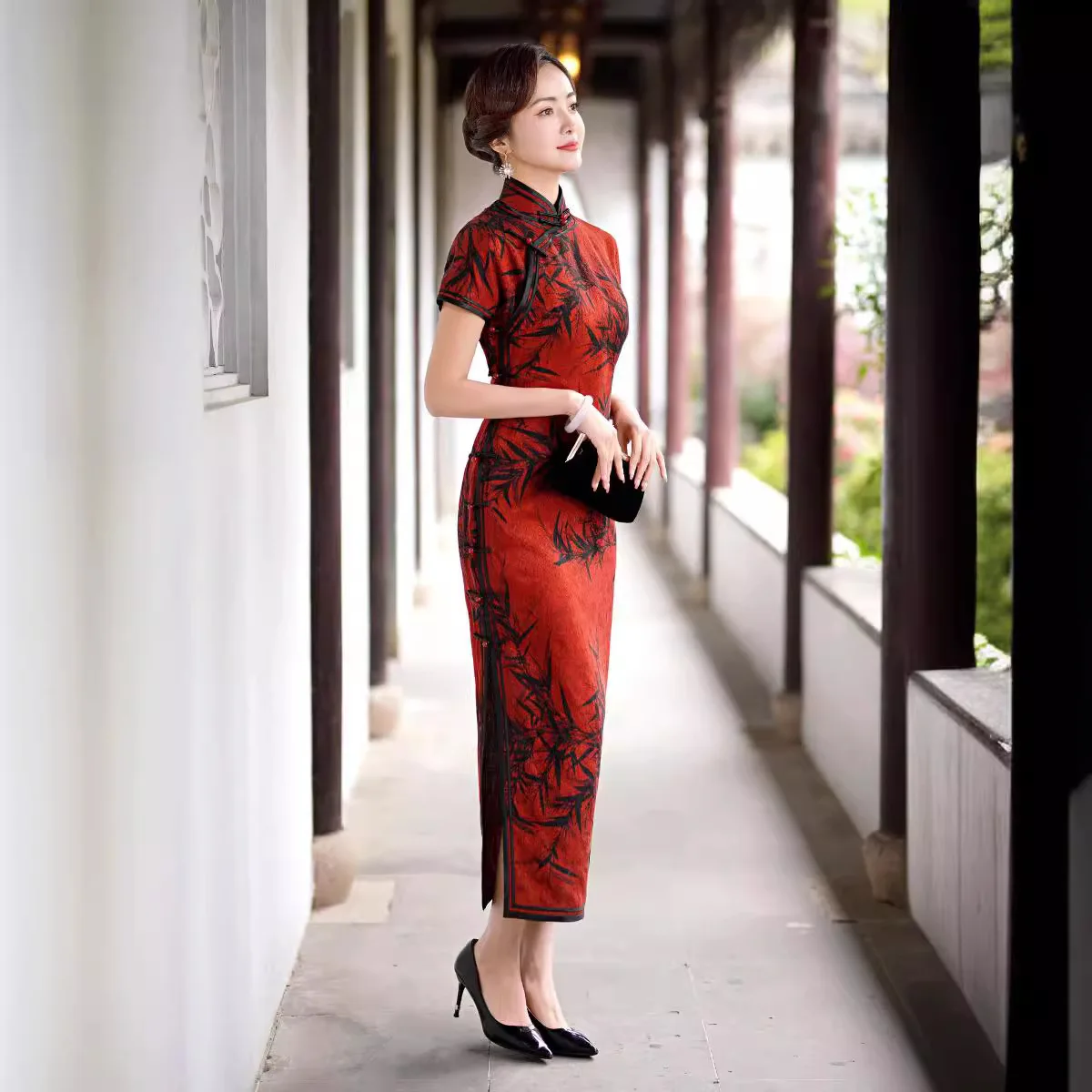 Xiangyun Yarn Full Rose Jacquard Real Placket Cheongsam Qipao Women's Clothing Dress Retro Traditional High Quality Silk