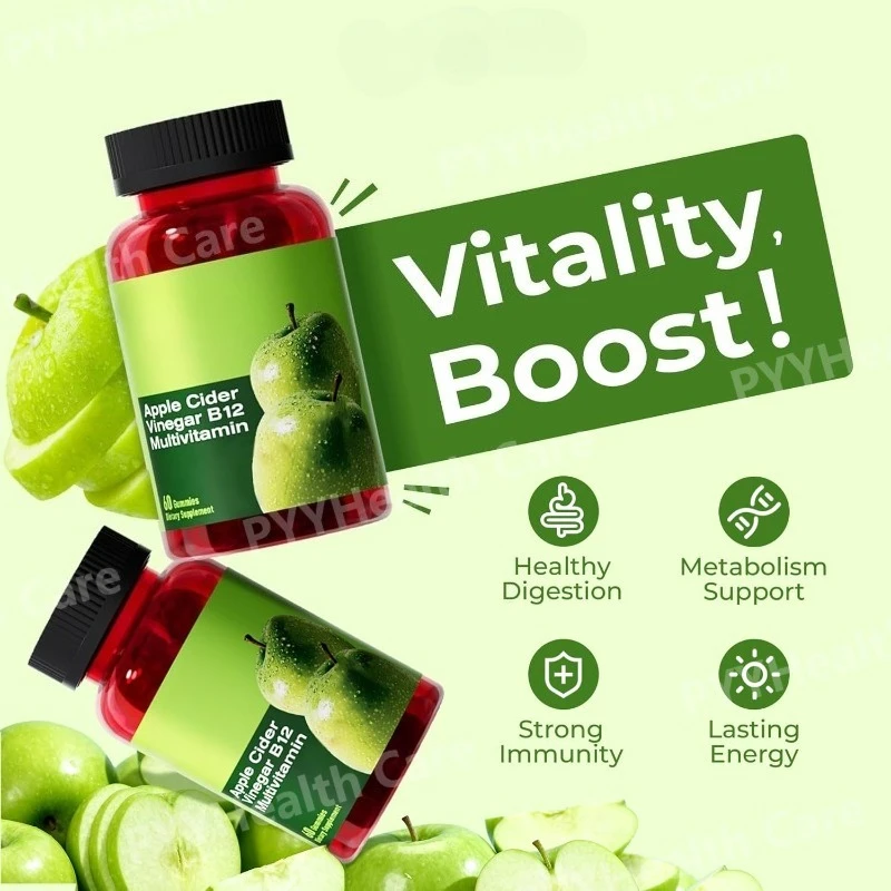 

Жевательные конфеты с яблочным уксусом и витамином B12, веганская растительная ежедневная добавка